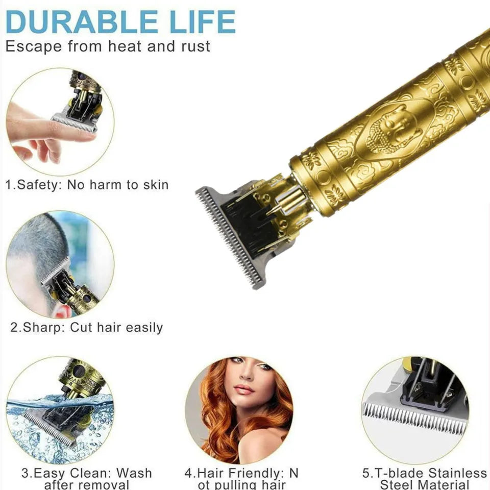 Vintage T9 Trimmer Professional Dragon Style Metal Rechargeable Electric Hair Clipper Cutting Machine